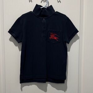 Burberry Kids Navy Polo with Red Emblem
